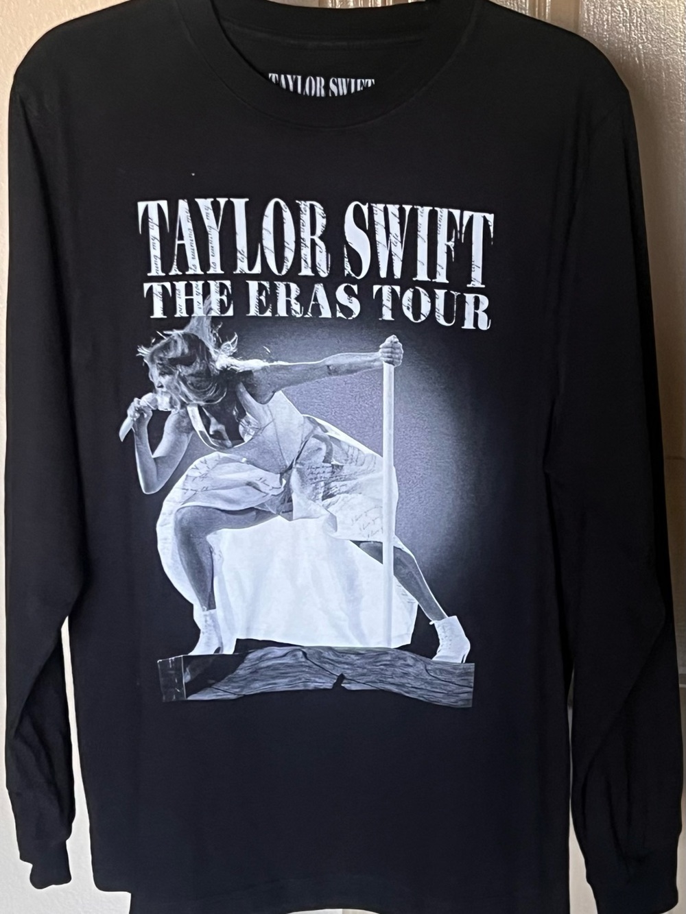 Taylor Swift Black Crewneck with White Eras Tour Graphic